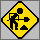 a spinning diamond-shaped construction sign with a black stick figure digging