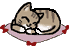 A tabby cat on a pillow, it is animated and breathing