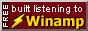 a small maroon button that says FREE vertically on the left side, with the rest saying “built listening to Winamp” horizontally